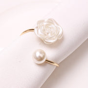 6 Pcs Artificial Silk Rose Napkin Rings with Pears, Wedding Party Favors, Bulk Set