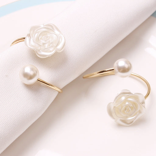 6 Pcs Artificial Silk Rose Napkin Rings with Pears, Wedding Party Favors, Bulk Set