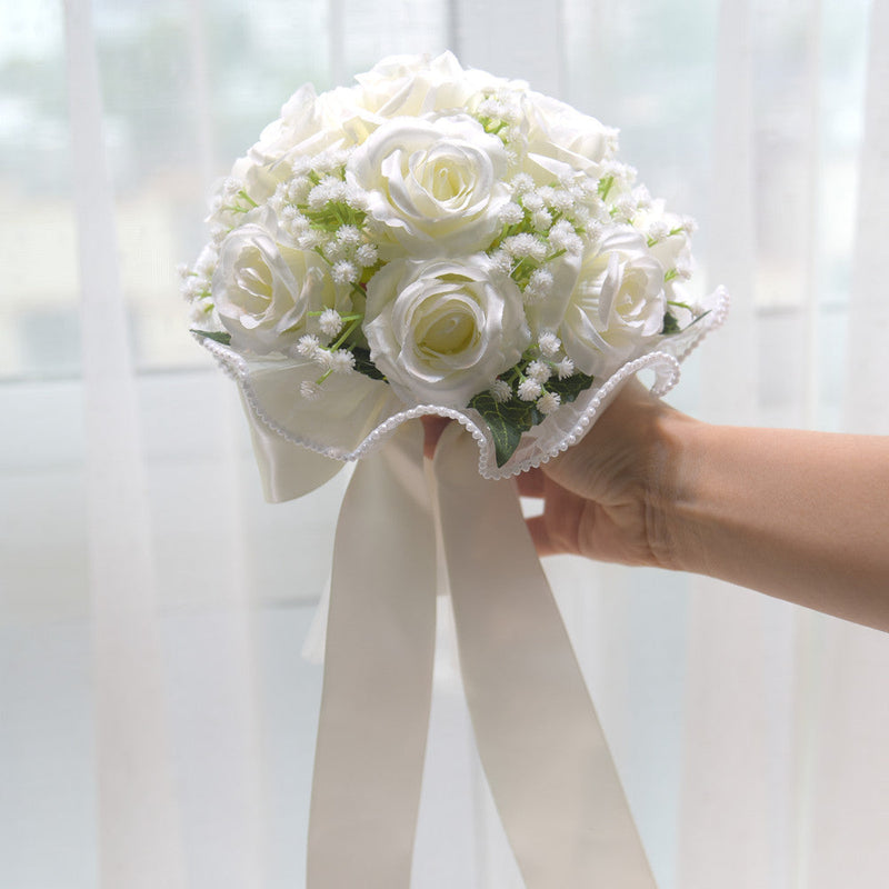 7.8 Inch Artificial Rose Toss Bouquet 10 Pcs Wedding Bridesmaid Flowers Bulk