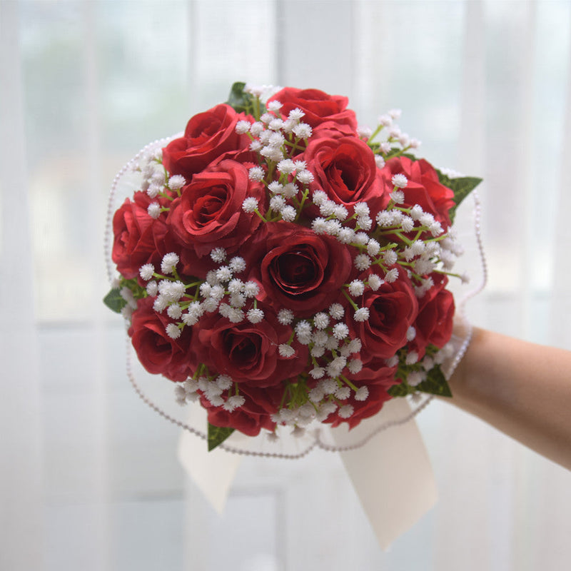 7.8 Inch Artificial Rose Toss Bouquet 10 Pcs Wedding Bridesmaid Flowers Bulk
