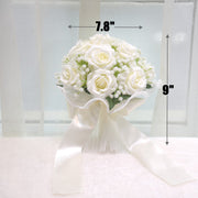 7.8 Inch Artificial Rose Toss Bouquet 10 Pcs Wedding Bridesmaid Flowers Bulk