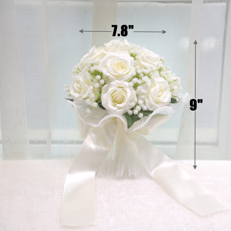 7.8 Inch Artificial Rose Toss Bouquet 10 Pcs Wedding Bridesmaid Flowers Bulk
