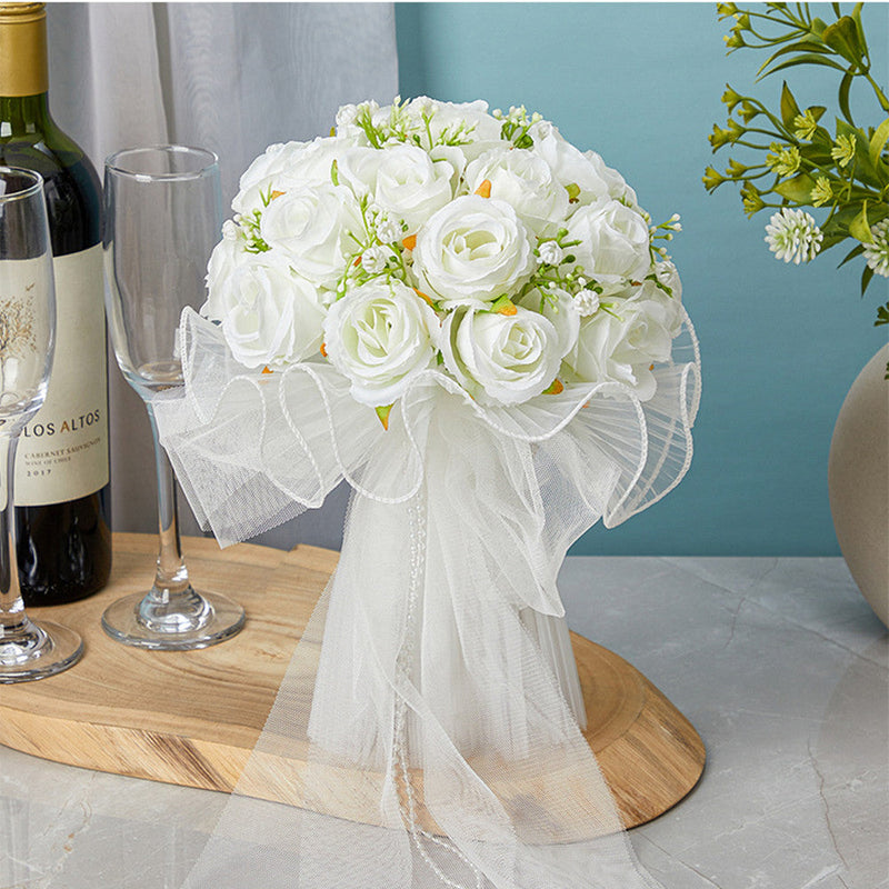 8.6 Inch Artificial Rose Bridal Bouquet, Round, Bulk Wedding Flowers, Valentine's Day Gift