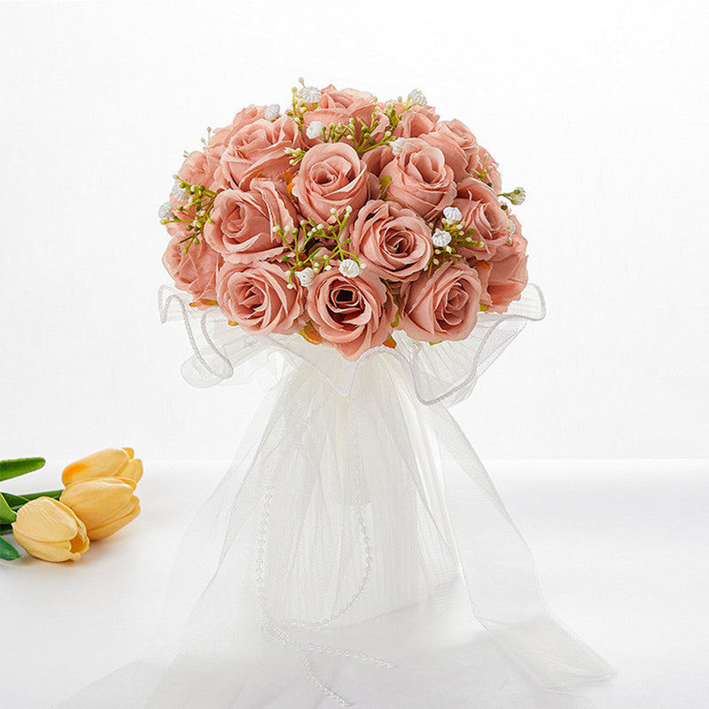 8.6 Inch Artificial Rose Bridal Bouquet, Round, Bulk Wedding Flowers, Valentine's Day Gift