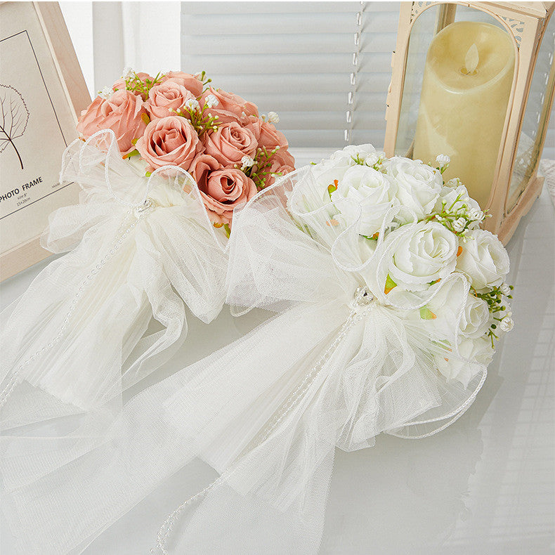 8.6 Inch Artificial Rose Bridal Bouquet, Round, Bulk Wedding Flowers, Valentine's Day Gift