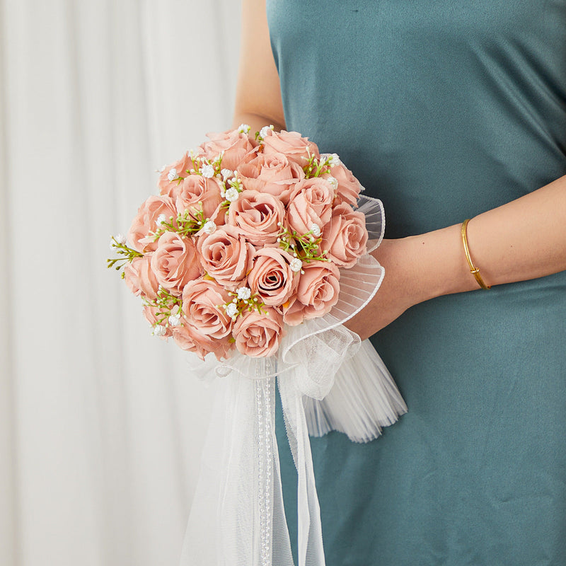 8.6 Inch Artificial Rose Bridal Bouquet, Round, Bulk Wedding Flowers, Valentine's Day Gift