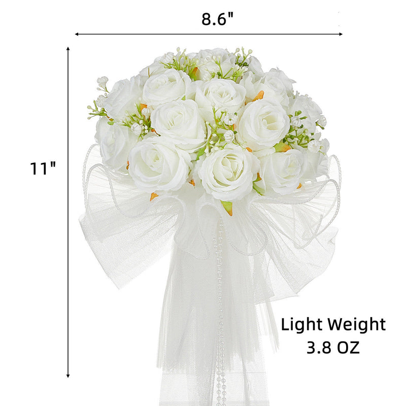 8.6 Inch Artificial Rose Bridal Bouquet, Round, Bulk Wedding Flowers, Valentine's Day Gift