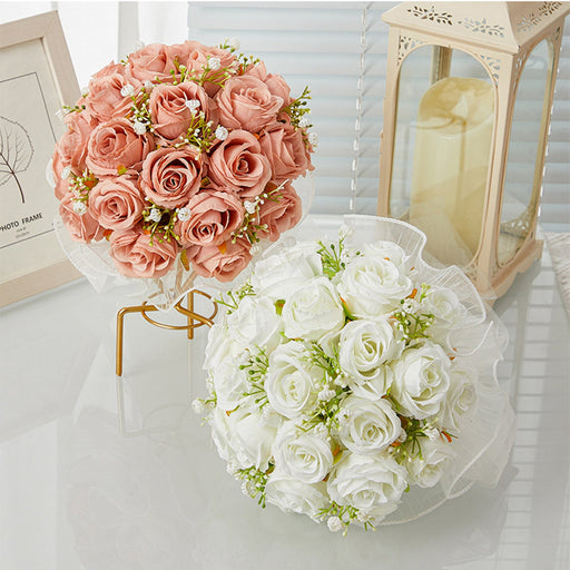8.6 Inch Artificial Rose Bridal Bouquet, Round, Bulk Wedding Flowers, Valentine's Day Gift
