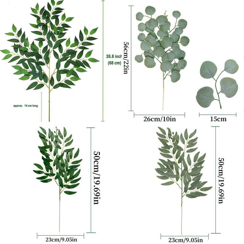 Artificial Greenery Stems 20 Pcs Silk Green Leaves Branches for DIY Wedding Arch Bouquet Vase Filler Table Centerpieces