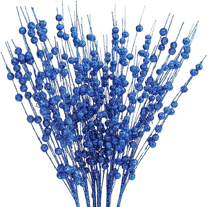 10 Bundles 17 Inch Artificial Glitter Holy Berry Stems Christmas Picks Bulk