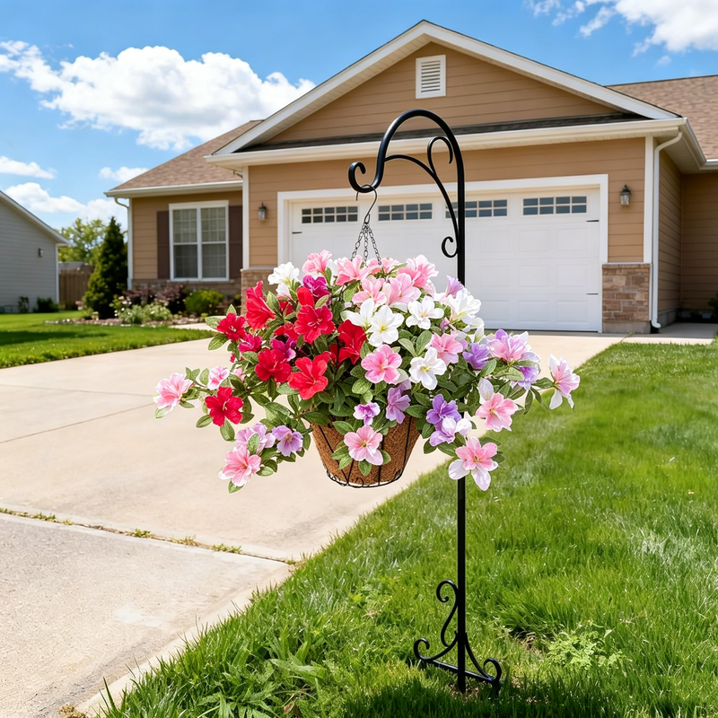 2 Pcs Artificial Silk Azalea Hanging Flowers, Realistic Faux Blooms, UV Resistant, No Fade, for Home Garden Balcony Yard