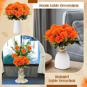 4 Pcs Artificial Marigold Flower Bushes, 11.8 Inch Faux Mum Ball Flowers for Autumn, Silk