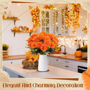 4 Pcs Artificial Marigold Flower Bushes, 11.8 Inch Faux Mum Ball Flowers for Autumn, Silk