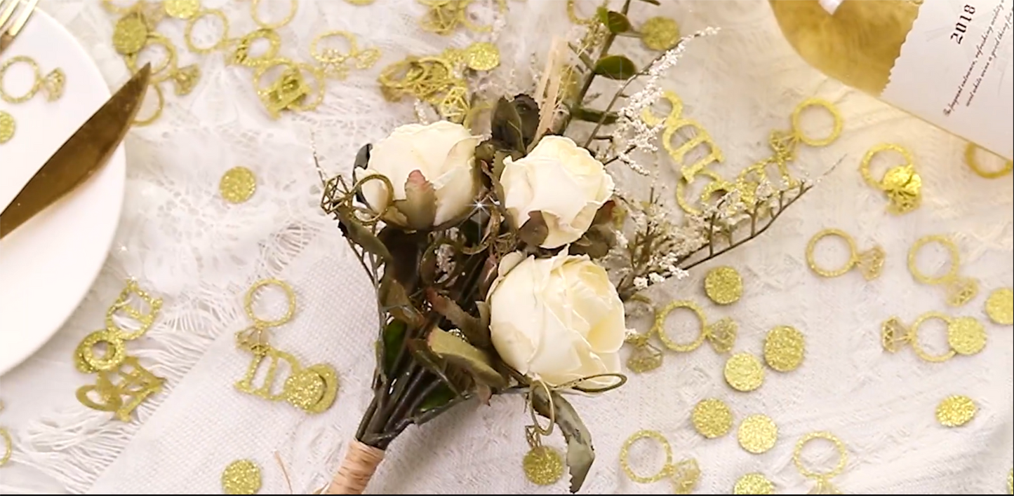 Bulk 10 Pack Gold Confetti 2025 Shimmering Diamond Ring Shape for Wedding Reception Bridal Shower & Engagement Party Decor Wholesale