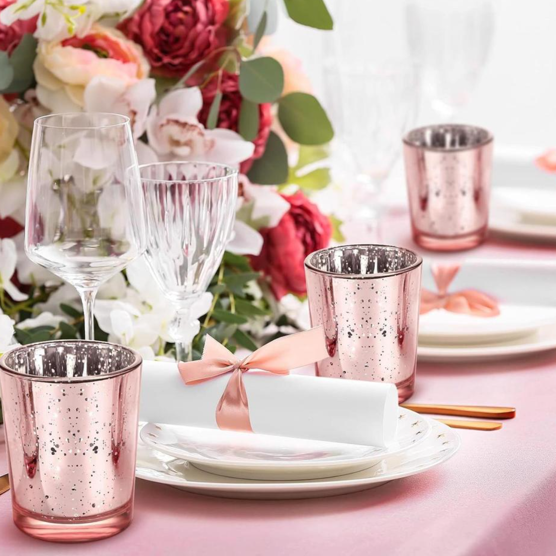 Bulk 12 Pc Candle Holder Mercury Glass Boho Wedding Centerpiece Kit with Hand-Blown Speckled Finish Season Adaptive Candle Holders for Fall Tablescapes Halloween Terrariums Thanksgiving Buffets Wholesale