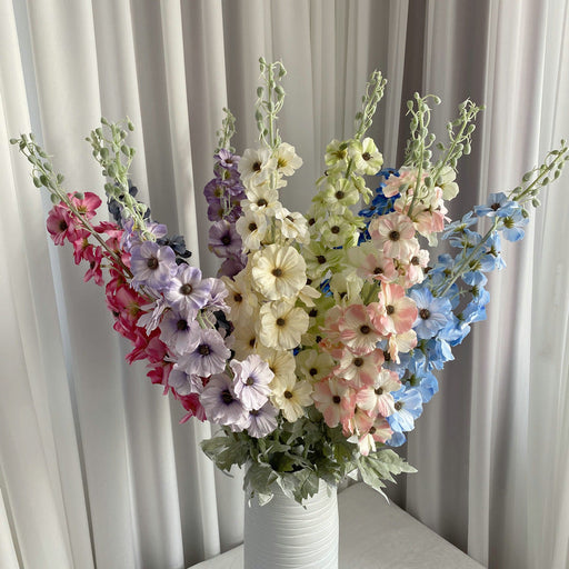 25 Inch Silk Hollyhock Artificial Flowers 6 Stems Long Stem Bulk Arrangement