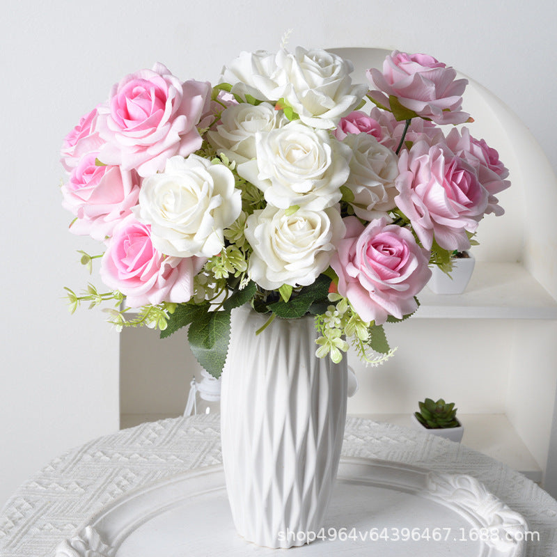 13.5 Inch Artificial Silk Rose Bush Bouquet, Bulk Wholesale, Faux Flower Stems