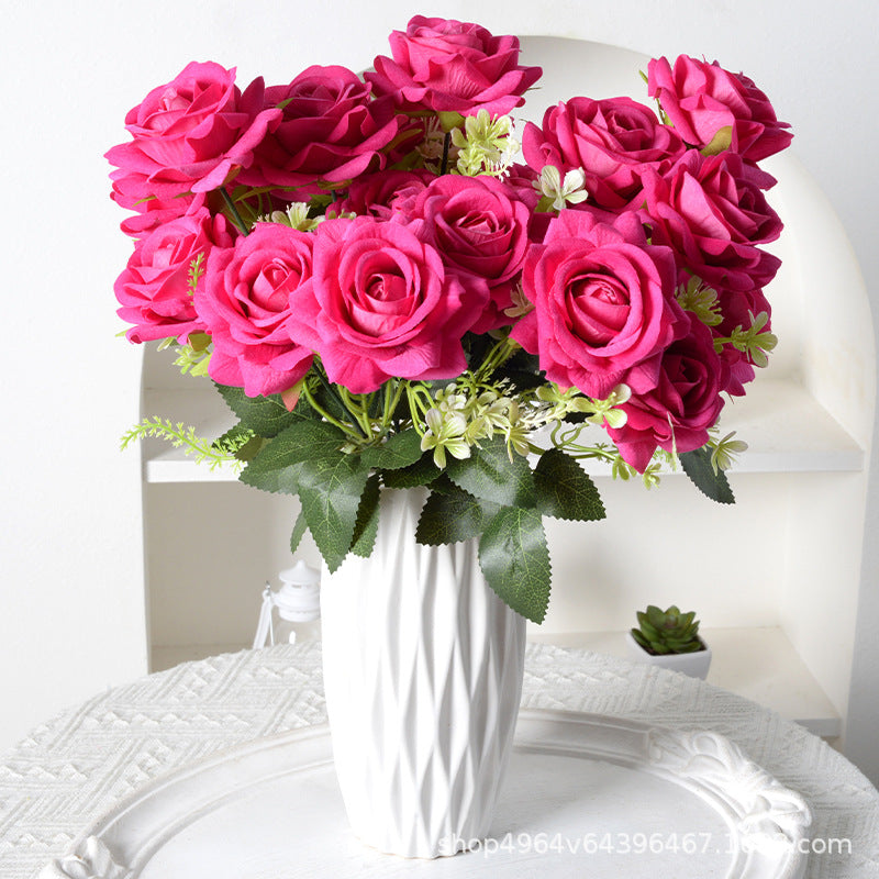 13.5 Inch Artificial Silk Rose Bush Bouquet, Bulk Wholesale, Faux Flower Stems
