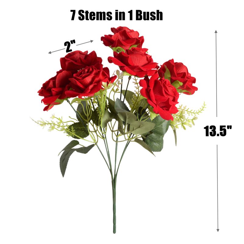 13.5 Inch Artificial Silk Rose Bush Bouquet, Bulk Wholesale, Faux Flower Stems