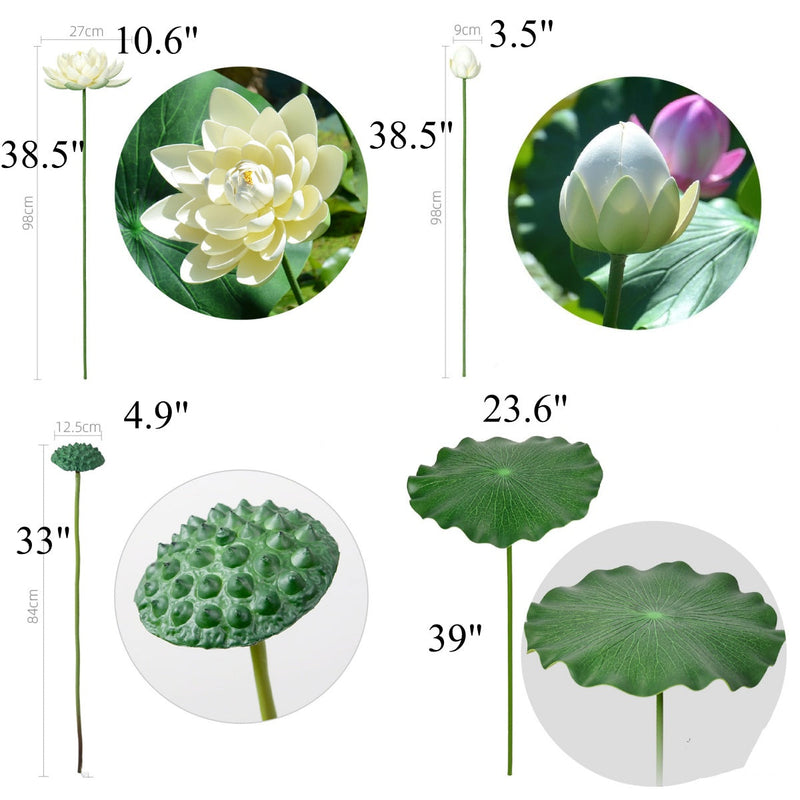 38.5 Inch Extra Large Lotus Stems with Leaves, 10 Pcs Artificial Flower Stems for Pool Landscaping