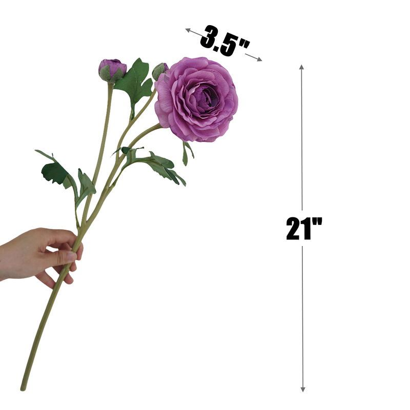 21 Inch Real Touch Ranunculus Artificial Flower Stem – Lifelike Silk Floral for Wedding and Home Decor