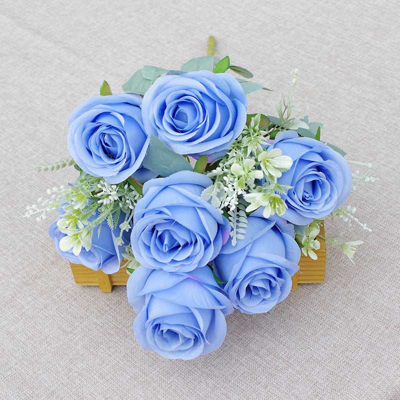 10 Pcs Artificial Silk Rose Bush Bouquet, 19 Inch Tall, 7 Heads Each
