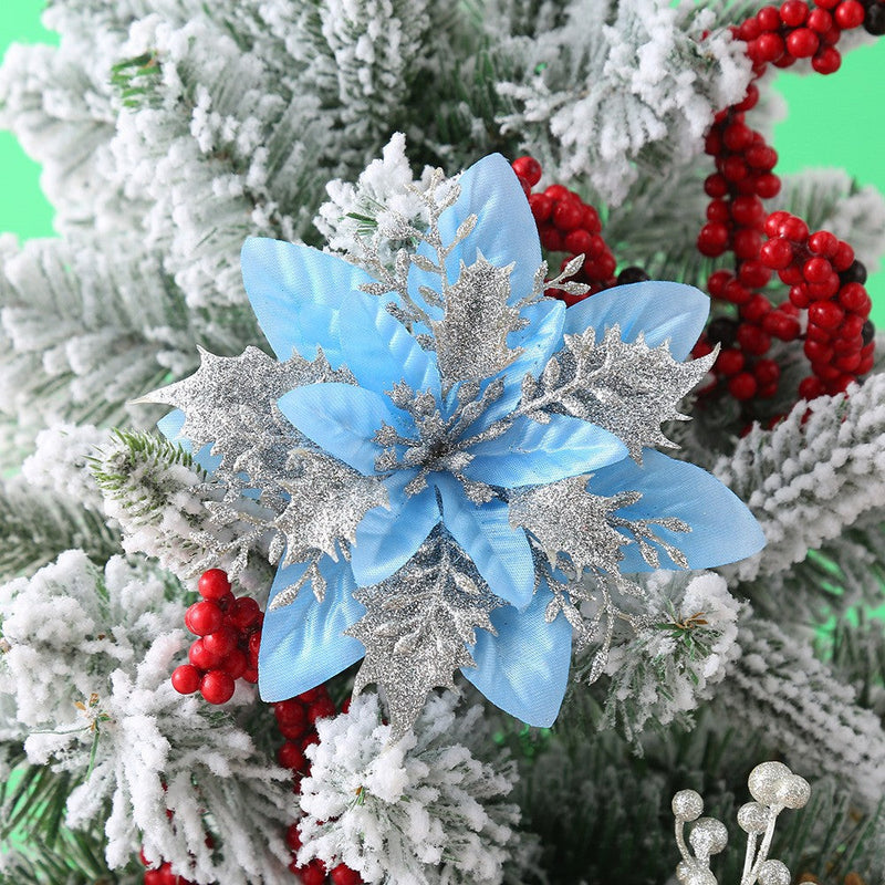 14 Colors 6 Inch Glitter Poinsettia Artificial Christmas Flowers Bulk Wholesale