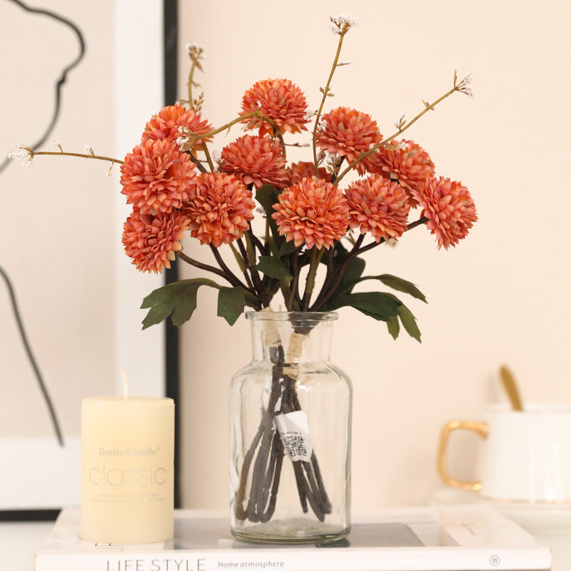 12.2 Inch Artificial Pom Pom Mums Bouquet, 10 Pcs Realistic Silk Fall Flowers for Autumn Decor, Thanksgiving Tabletop Wreath DIY