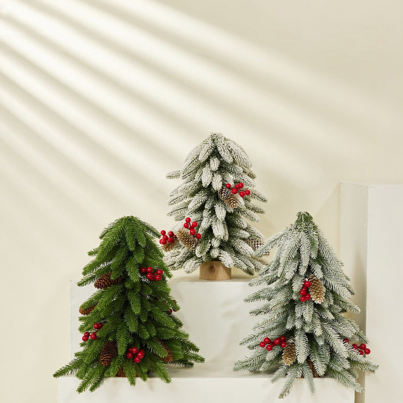 15.7 Inch Artificial Christmas Tree with Berries and Pinecones in Pot, Bulk Wholesale