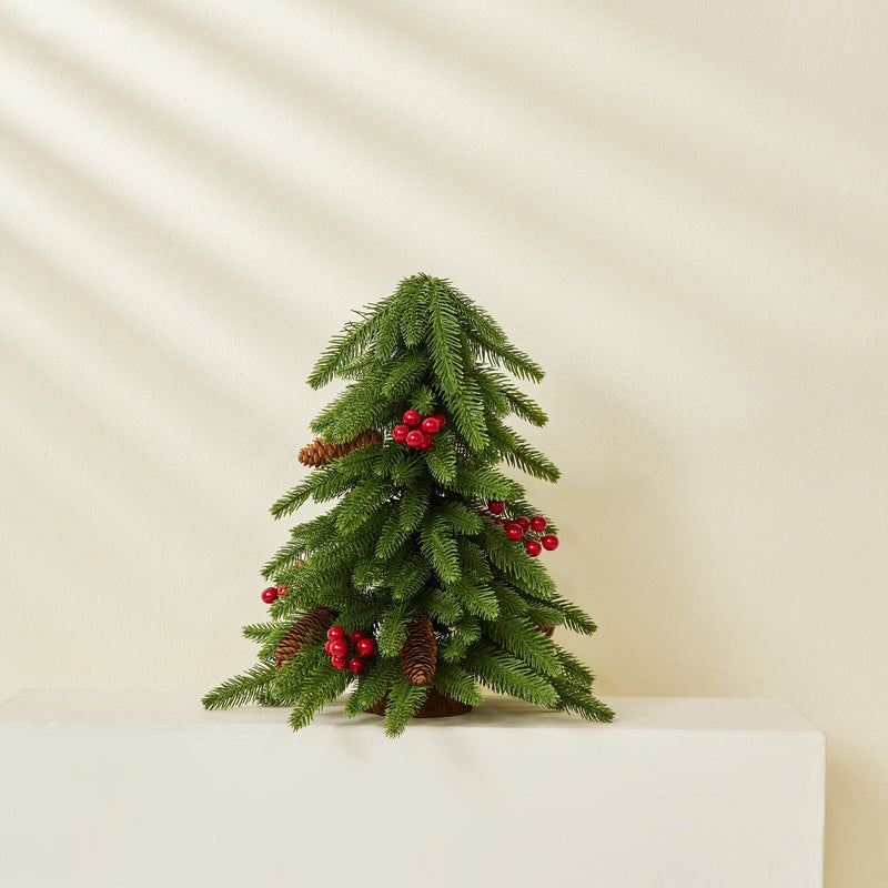 15.7 Inch Artificial Christmas Tree with Berries and Pinecones in Pot, Bulk Wholesale