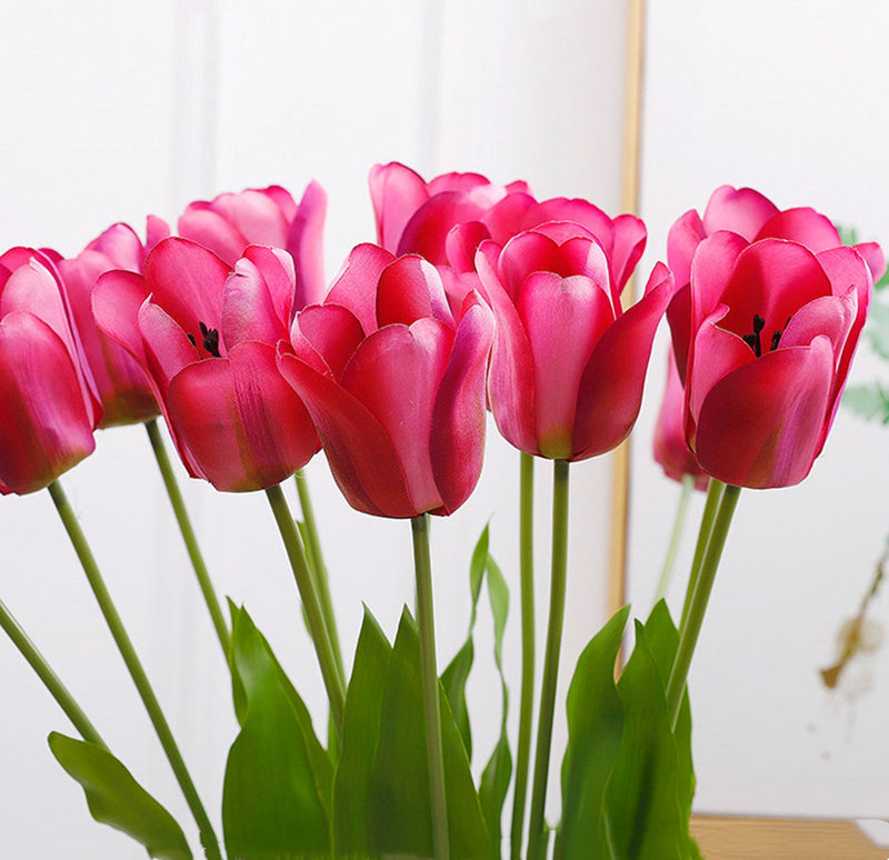 12 Inch Artificial Silk Tulip Flowers Bouquet, 12 Pcs, 19" Stems, Bulk Wholesale