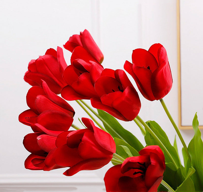 12 Inch Artificial Silk Tulip Flowers Bouquet, 12 Pcs, 19" Stems, Bulk Wholesale