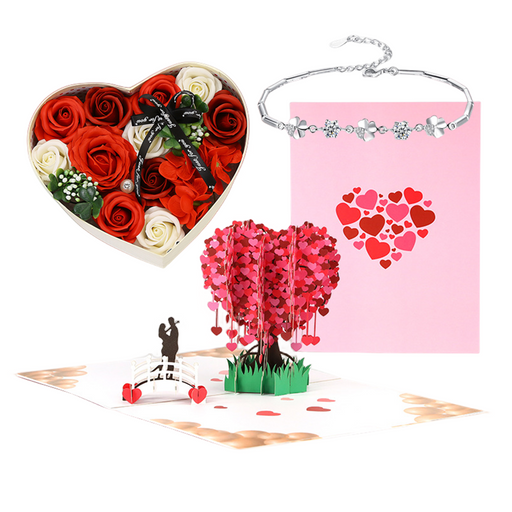 3 Pcs Rose Flower Soap Gift Set with Bracelet and Pop-Up Cards for Her