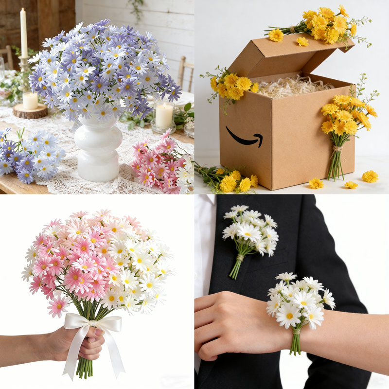 10.6 Inch Artificial Silk Daisy Stems, 10 Pcs Bulk Floral Arrangements for Weddings Crafts DIY