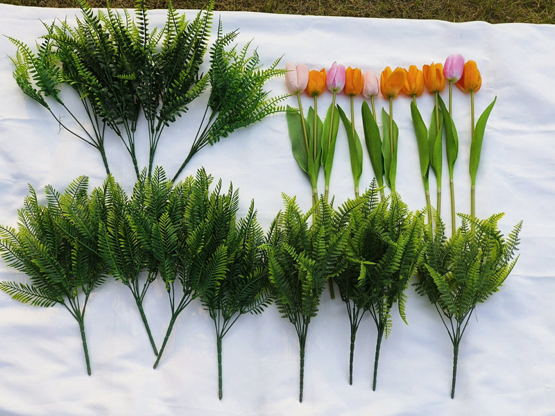 22 Pcs Mixed Artificial Tulip Flowers with Greenery, UV Resistant Outdoor Faux Plants