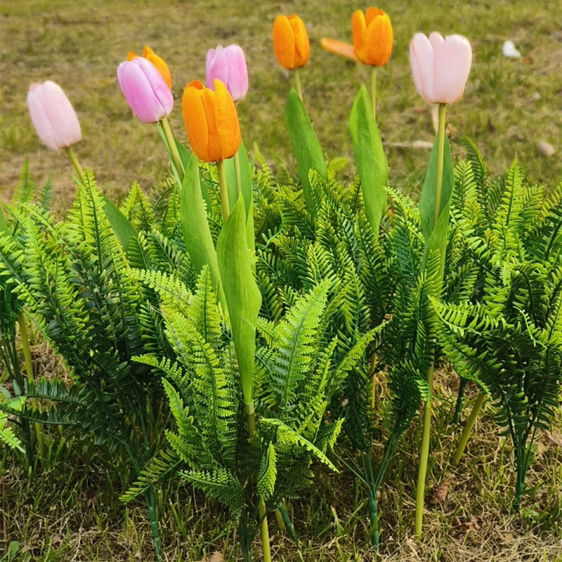 22 Pcs Mixed Artificial Tulip Flowers with Greenery, UV Resistant Outdoor Faux Plants