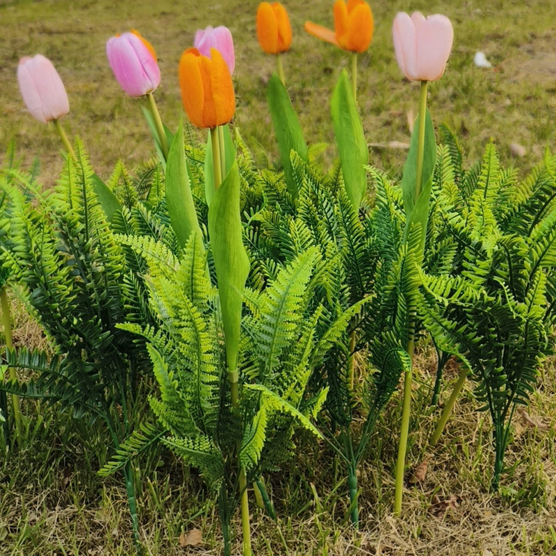 22 Pcs Mixed Artificial Tulip Flowers with Greenery, UV Resistant Outdoor Faux Plants