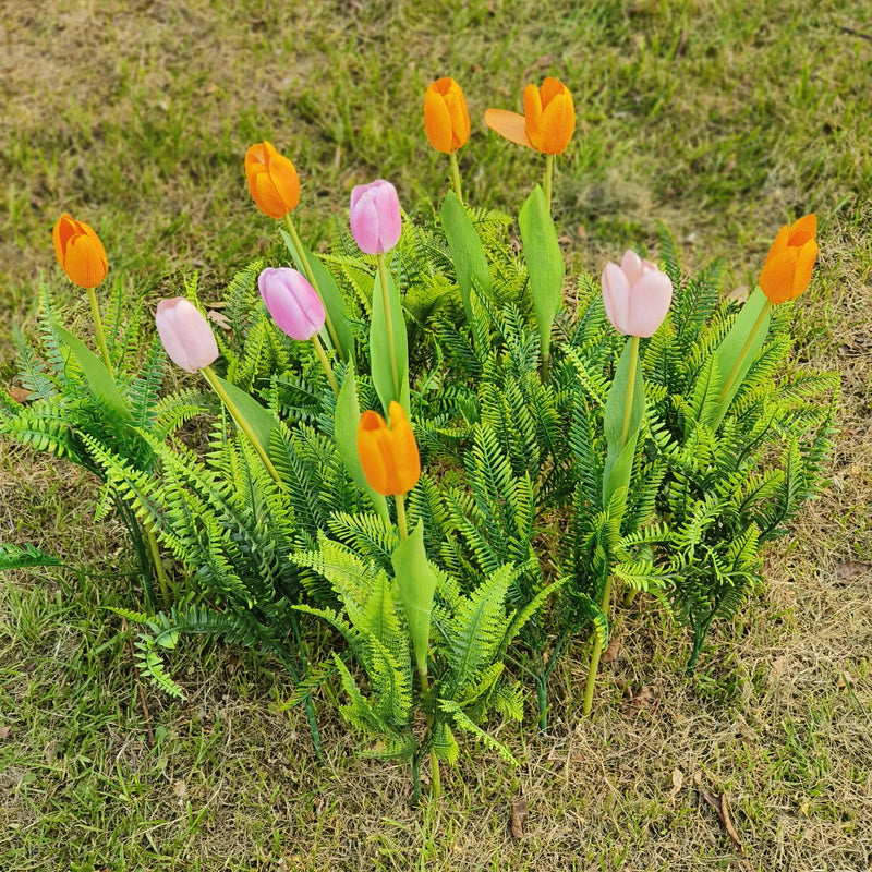 22 Pcs Mixed Artificial Tulip Flowers with Greenery, UV Resistant Outdoor Faux Plants