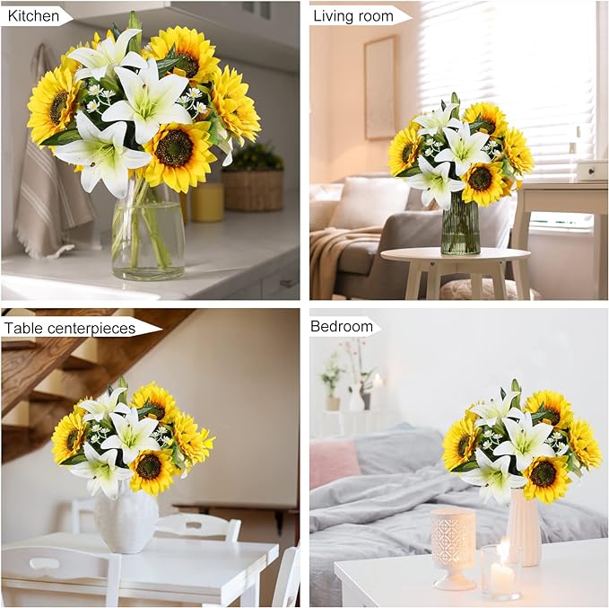 14 Inch Artificial Roses and Tiger Lilies Bouquet, 1 Pack Pre-Made Silk Flowers for Wedding Centerpieces, Home Decor, Party, Anniversary