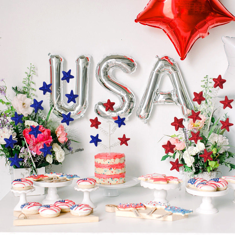 12 Inch Red White Blue Star Glitter Artificial Flower Stems Picks 12 Pcs for Memorial Day Labor Day Veterans Day Decoration