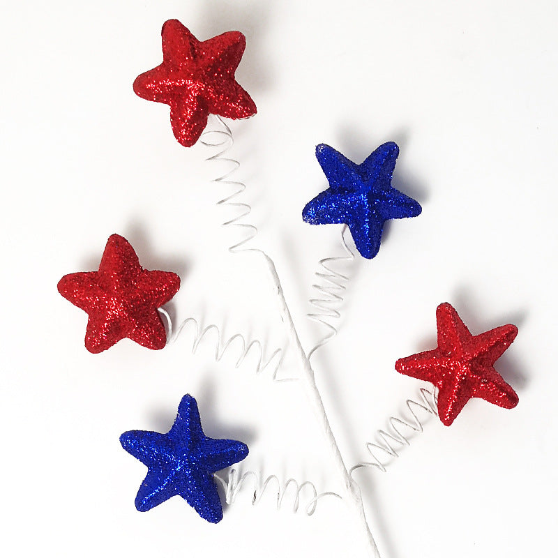 12 Inch Red White Blue Star Glitter Artificial Flower Stems Picks 12 Pcs for Memorial Day Labor Day Veterans Day Decoration