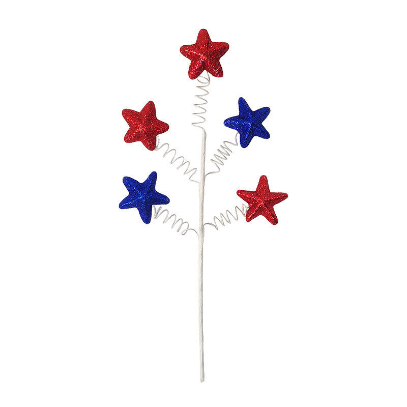 12 Inch Red White Blue Star Glitter Artificial Flower Stems Picks 12 Pcs for Memorial Day Labor Day Veterans Day Decoration