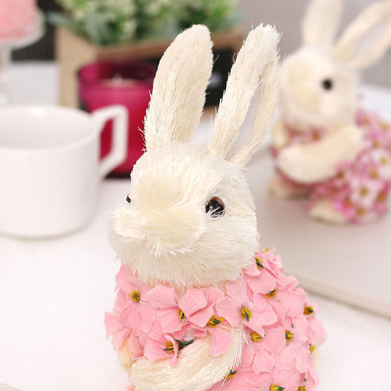 2 Pcs Handmade Straw Easter Bunny Decoration - Natural Material, Holiday Ornament
