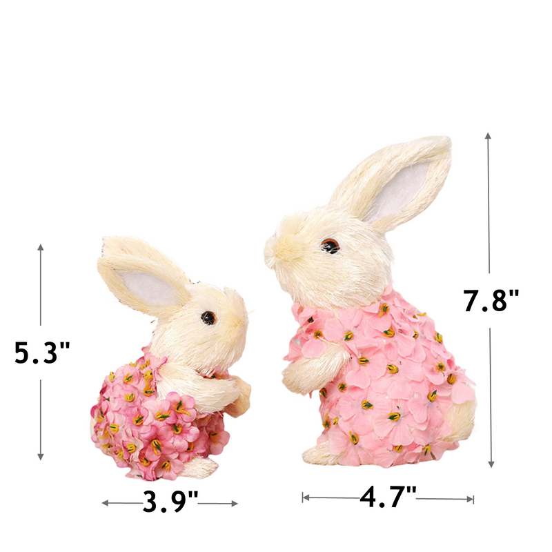 2 Pcs Handmade Straw Easter Bunny Decoration - Natural Material, Holiday Ornament