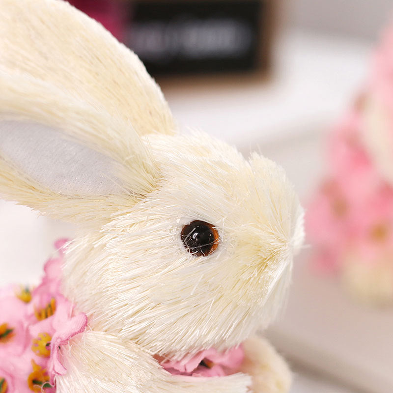 2 Pcs Handmade Straw Easter Bunny Decoration - Natural Material, Holiday Ornament