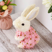 2 Pcs Handmade Straw Easter Bunny Decoration - Natural Material, Holiday Ornament