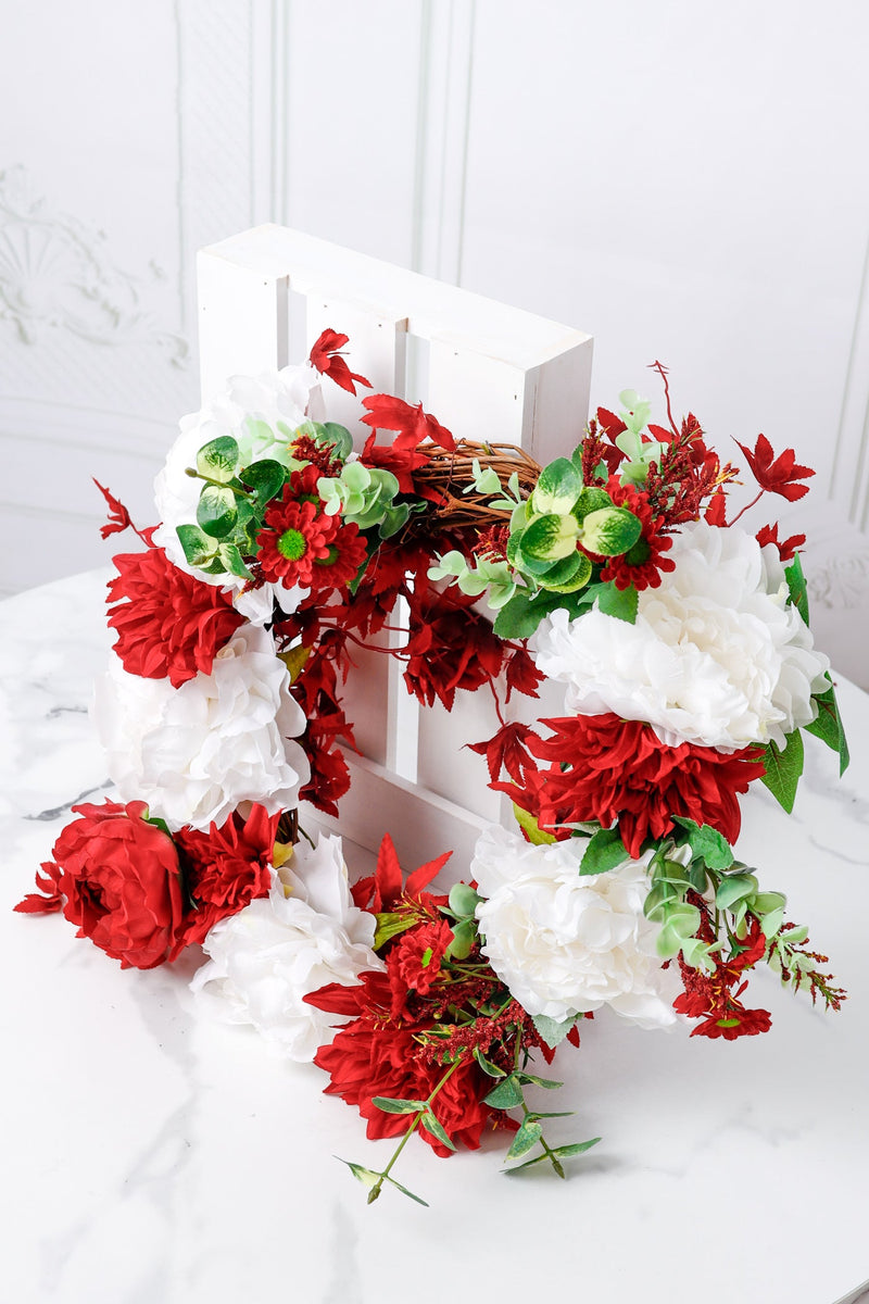 17 Inch Artificial Burgundy Summer Flowers Bulk Wreath Silk
