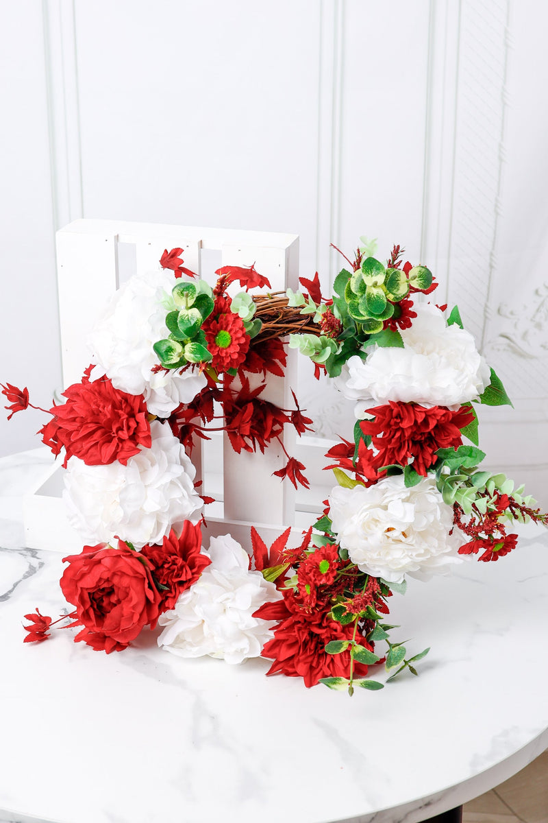 17 Inch Artificial Burgundy Summer Flowers Bulk Wreath Silk