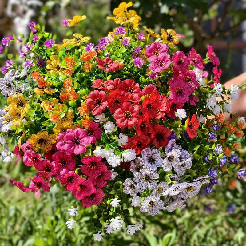 14 Bundles Artificial Flowers UV Resistant Outdoor Garden Plants Bulk Wholesale