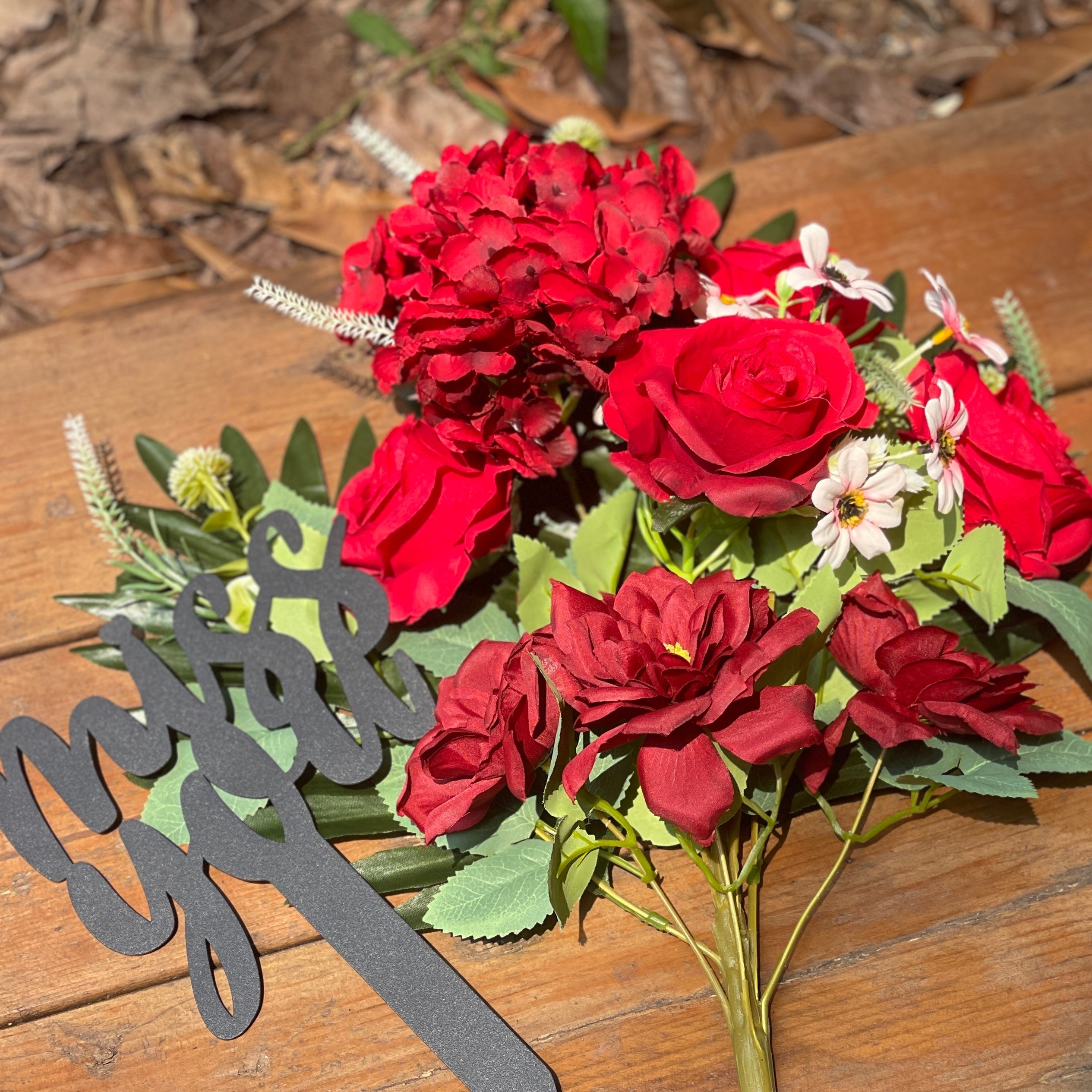 Bulk Summer Memorial Flowers with Vase Red Rose Graveyard Grave Flowers Wholesale